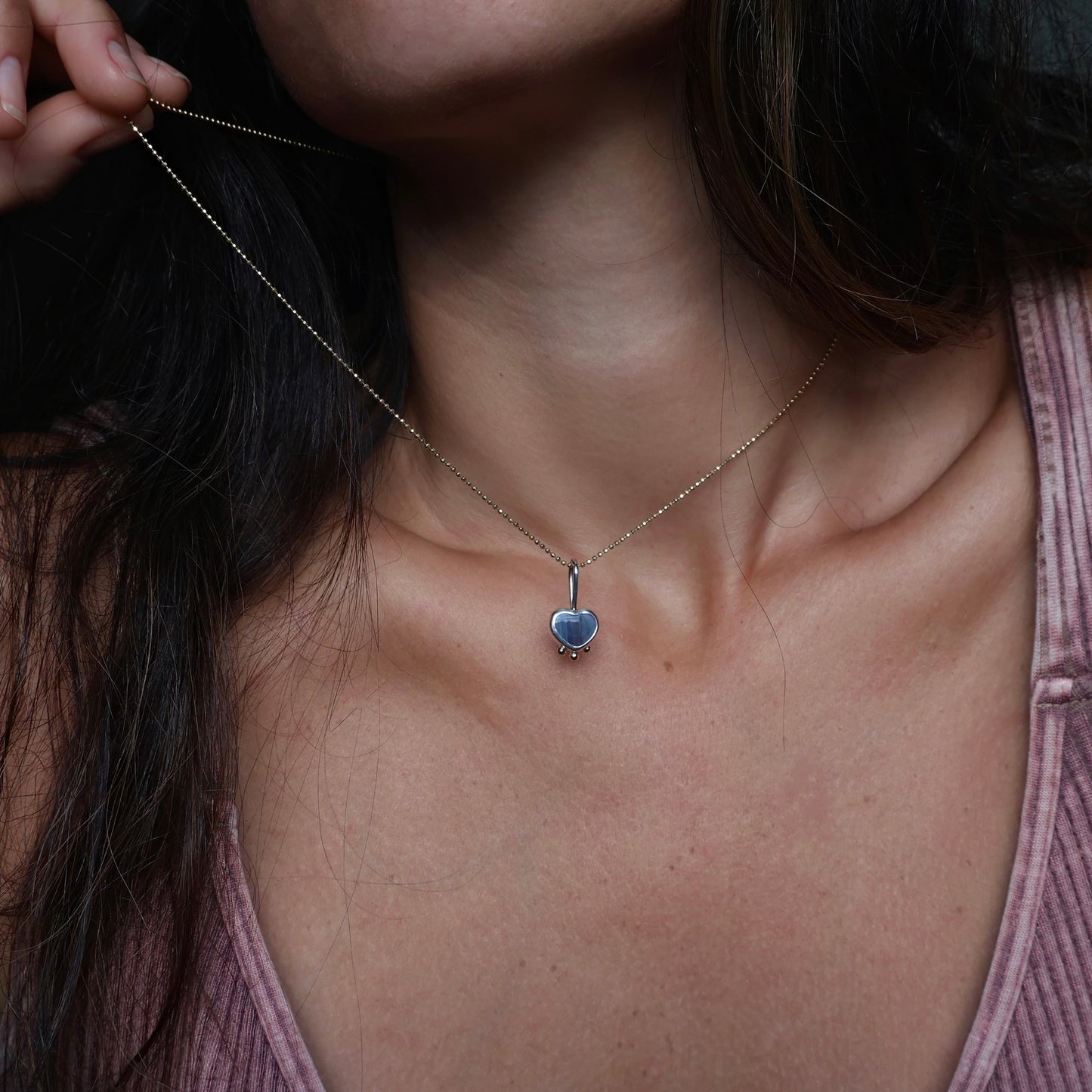 Dainty silver and gold heart pendant