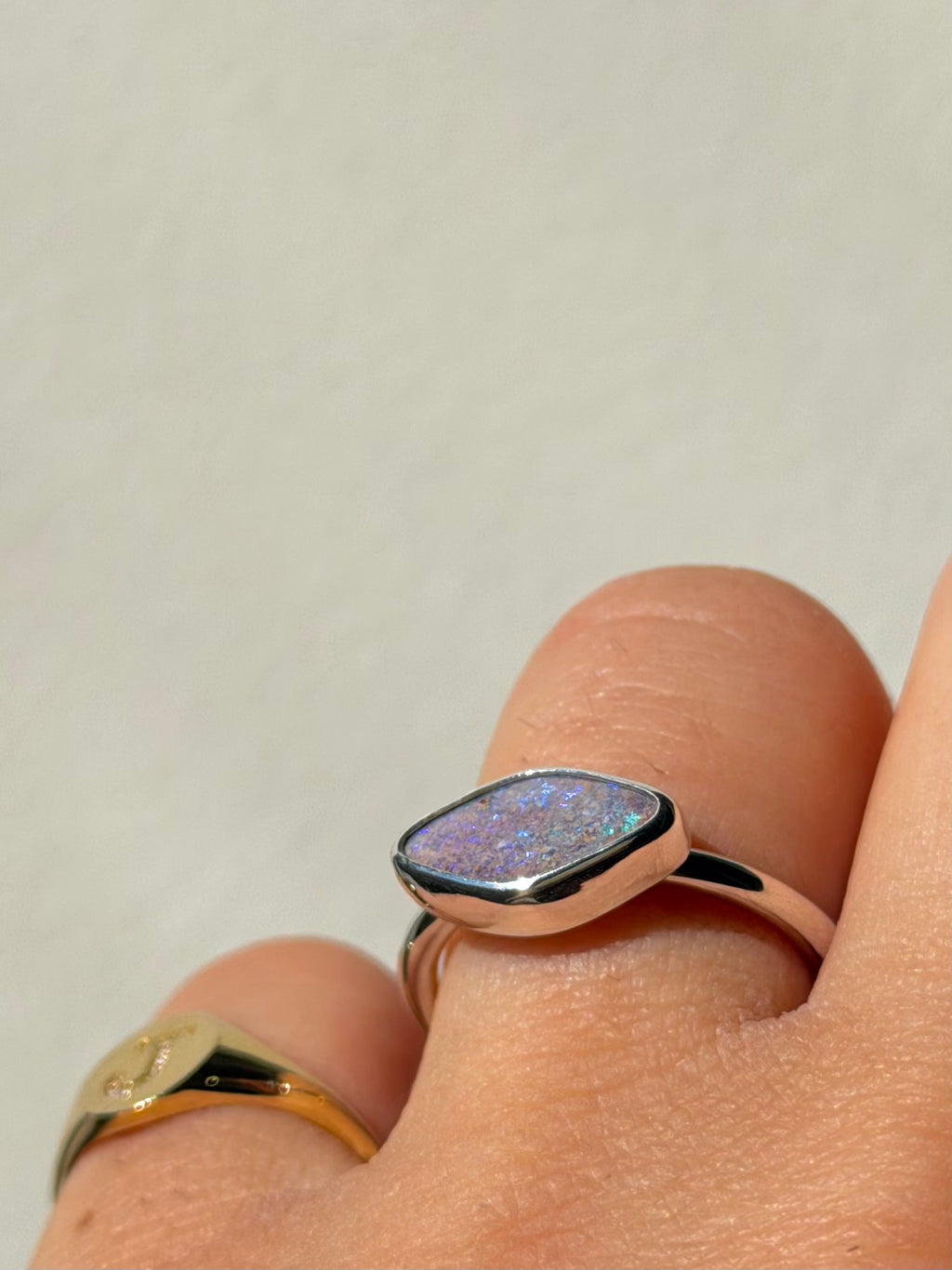 Purple Aussie opal ring