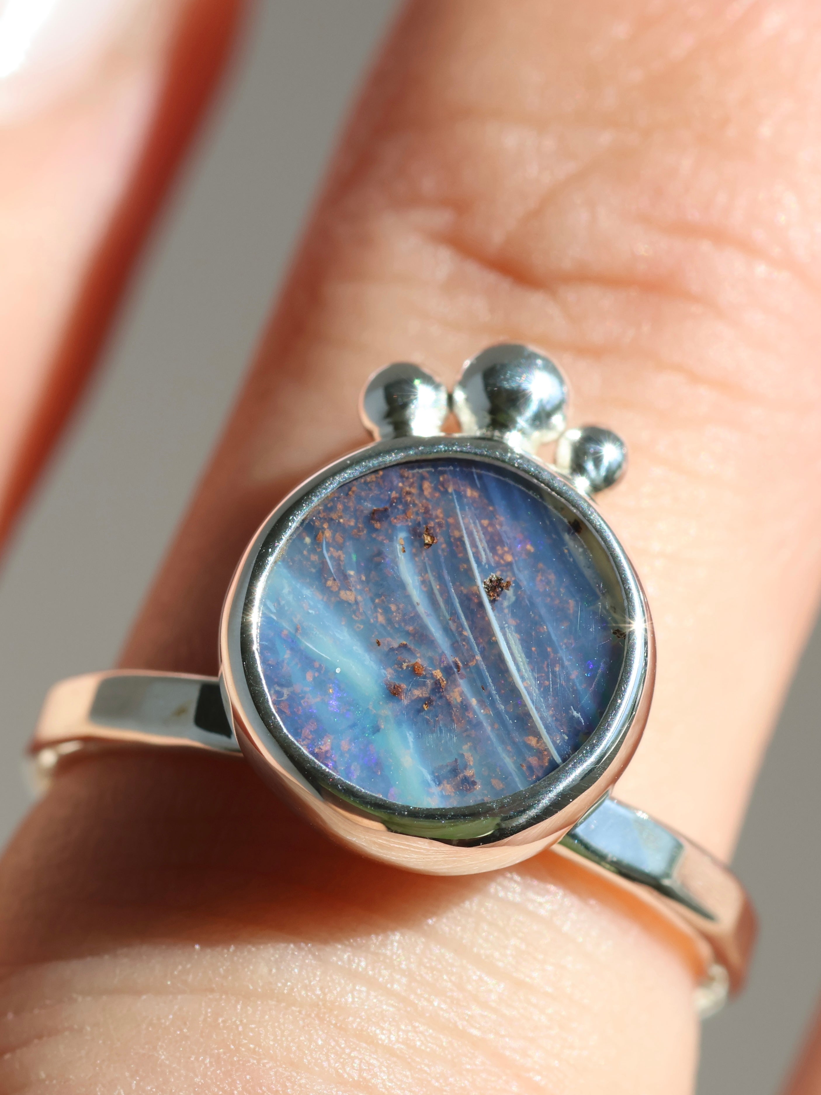 Hammered Blue Opal Ring