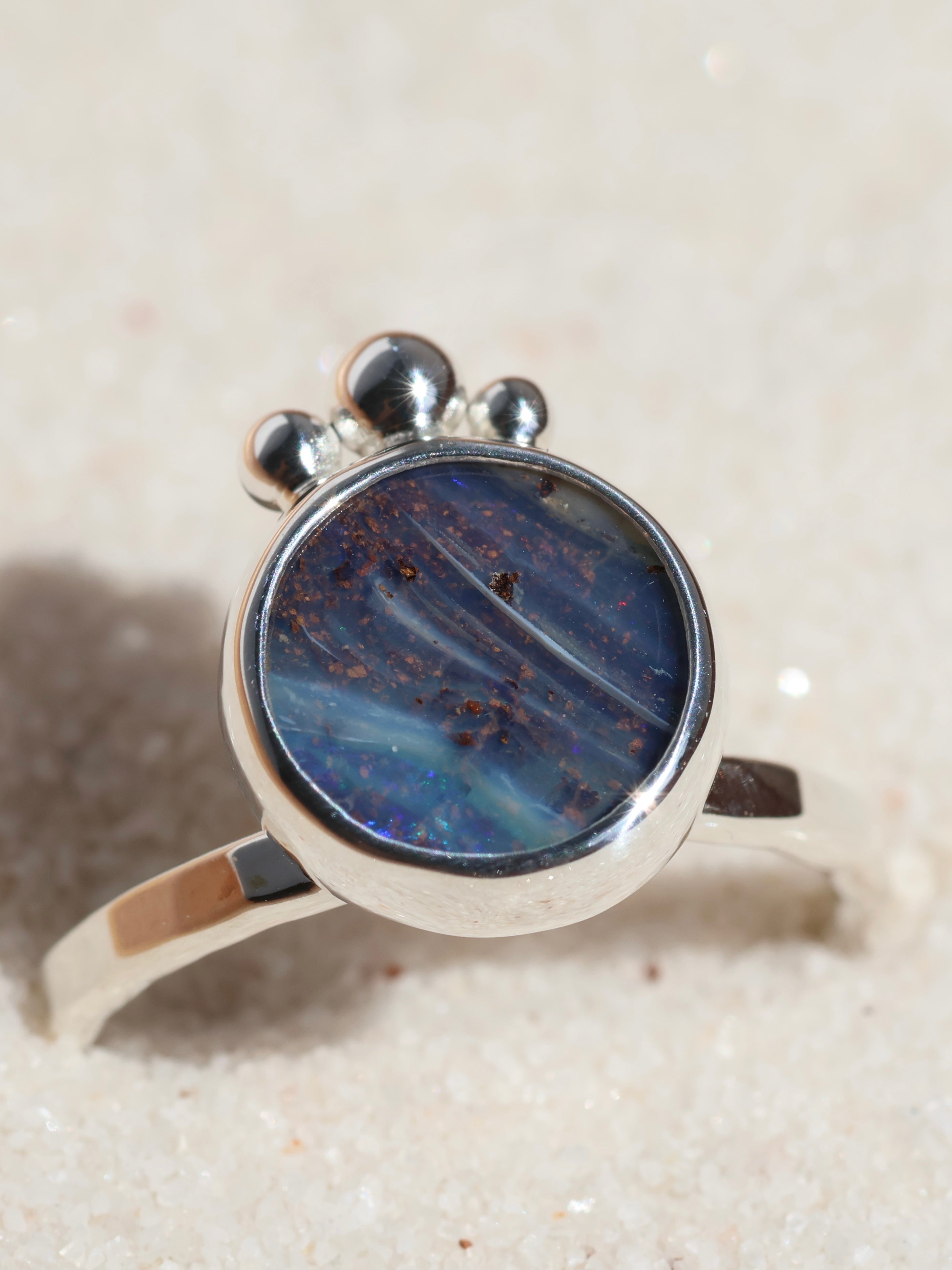 Hammered Blue Opal Ring