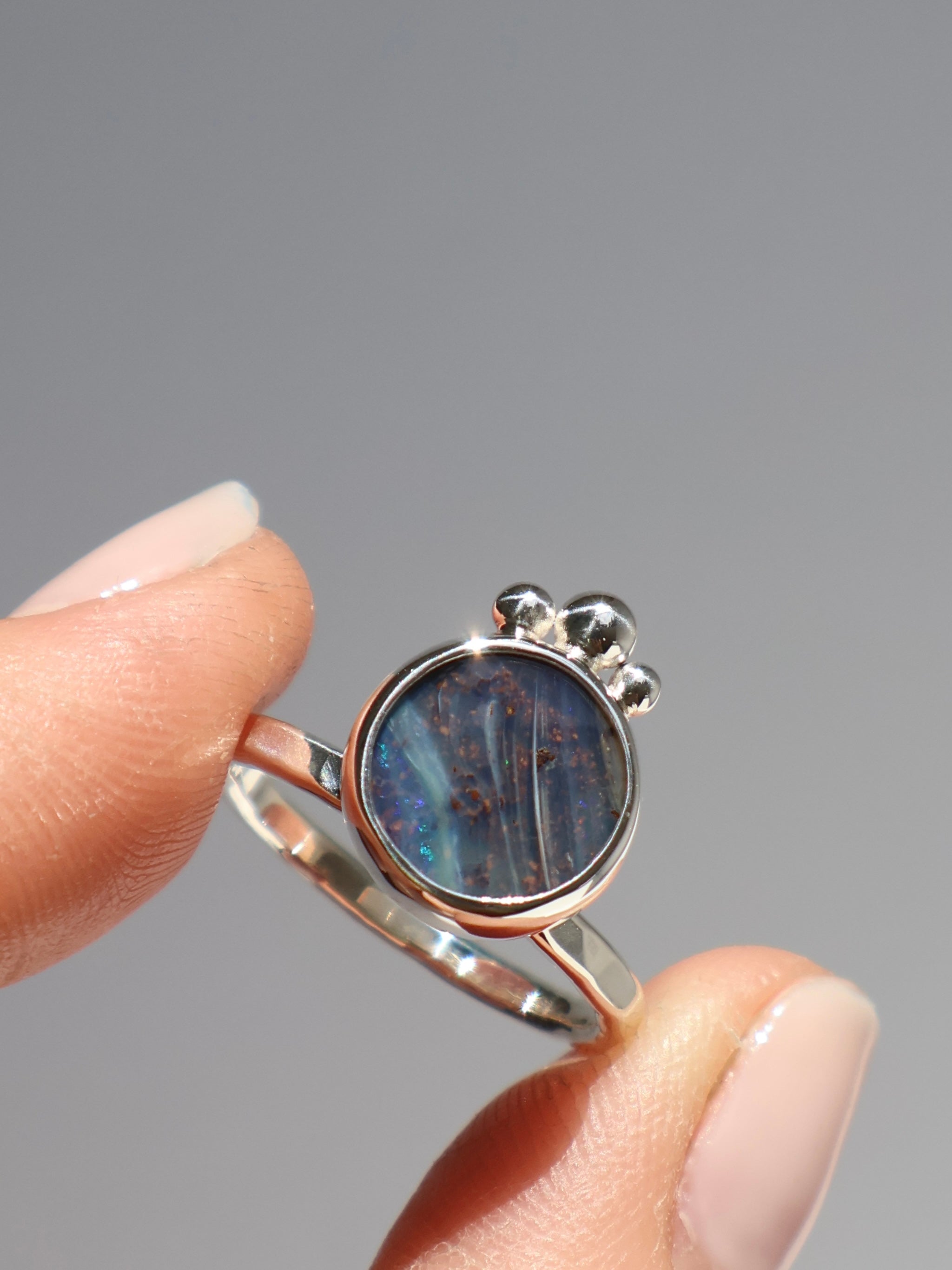 Hammered Blue Opal Ring