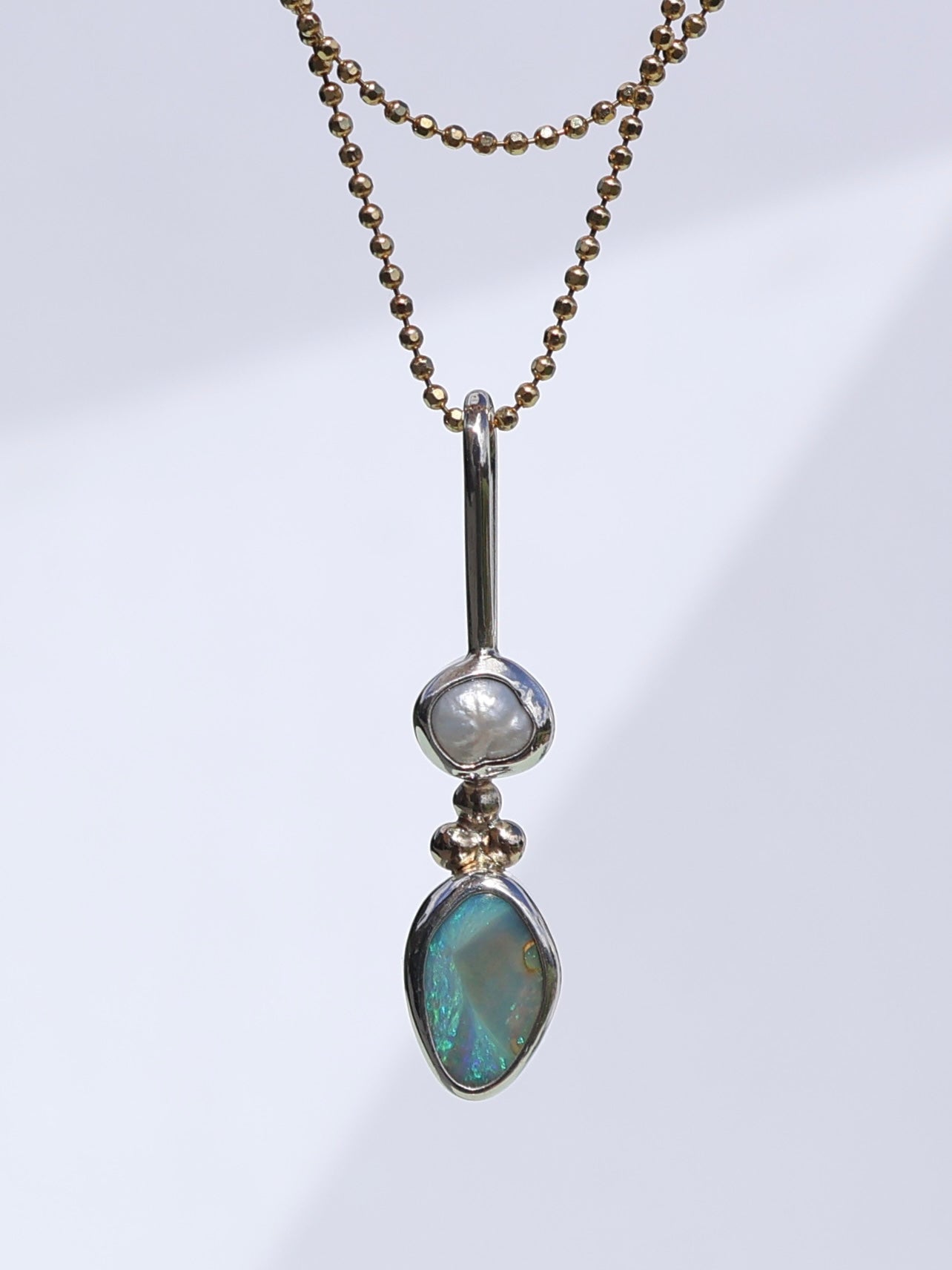 Blue Opal & Pearl Pendant