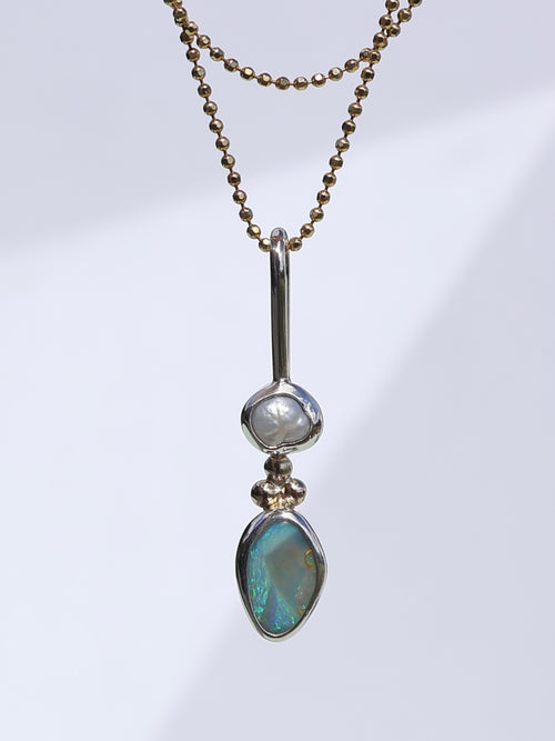 Blue Opal & Pearl Pendant