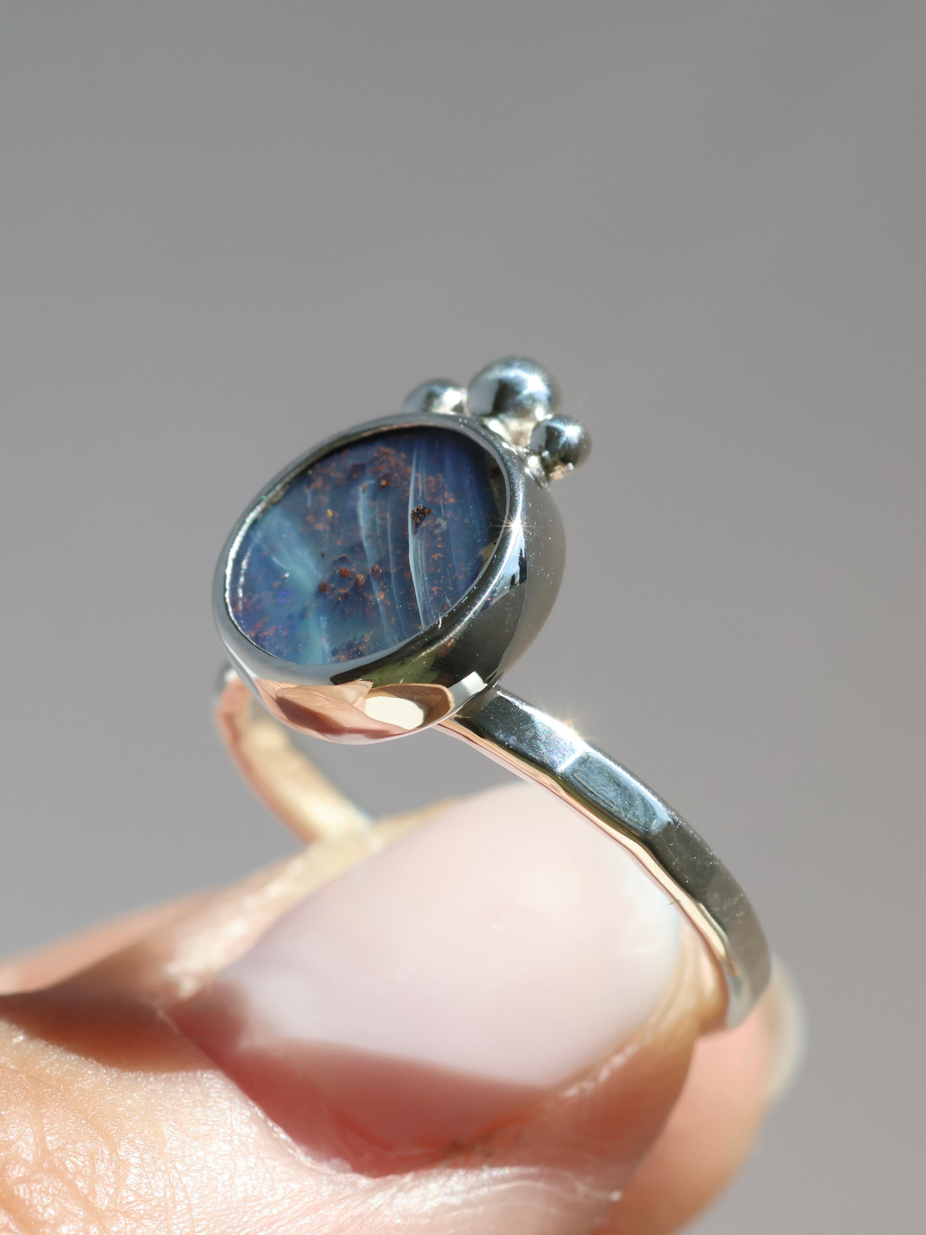 Hammered Blue Opal Ring