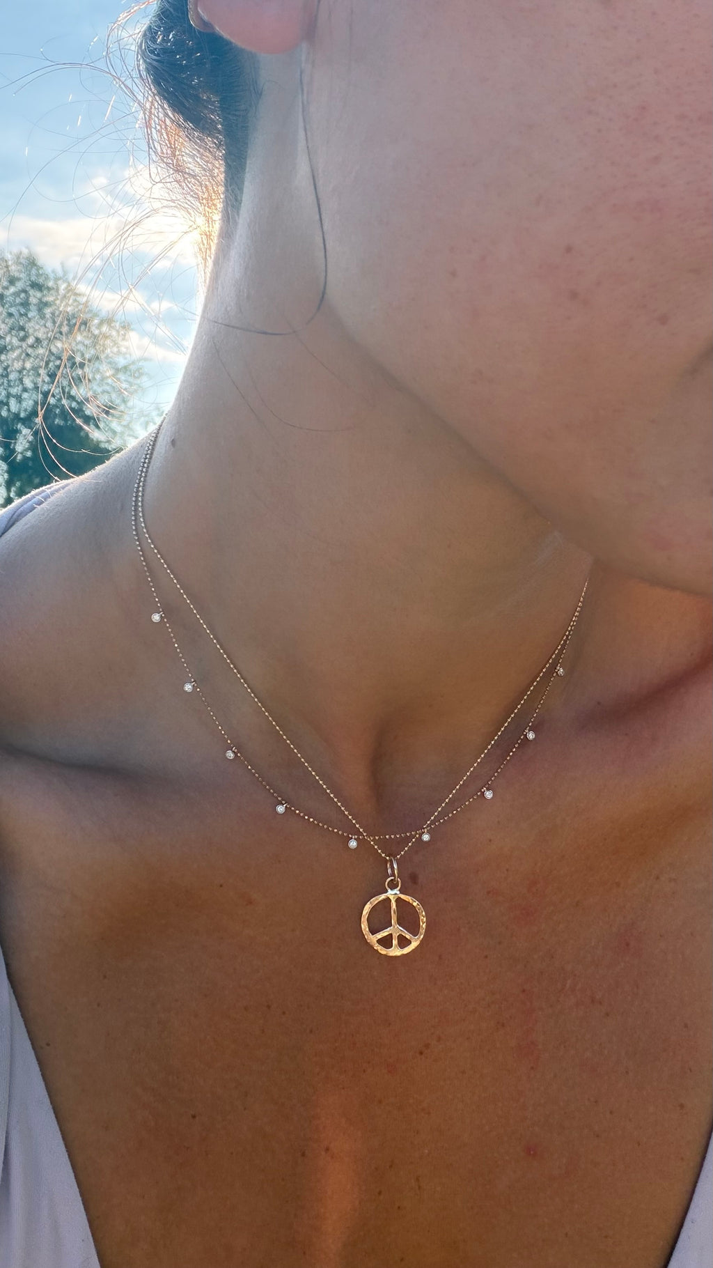 Hammered 10k Gold Peace Sign Charm