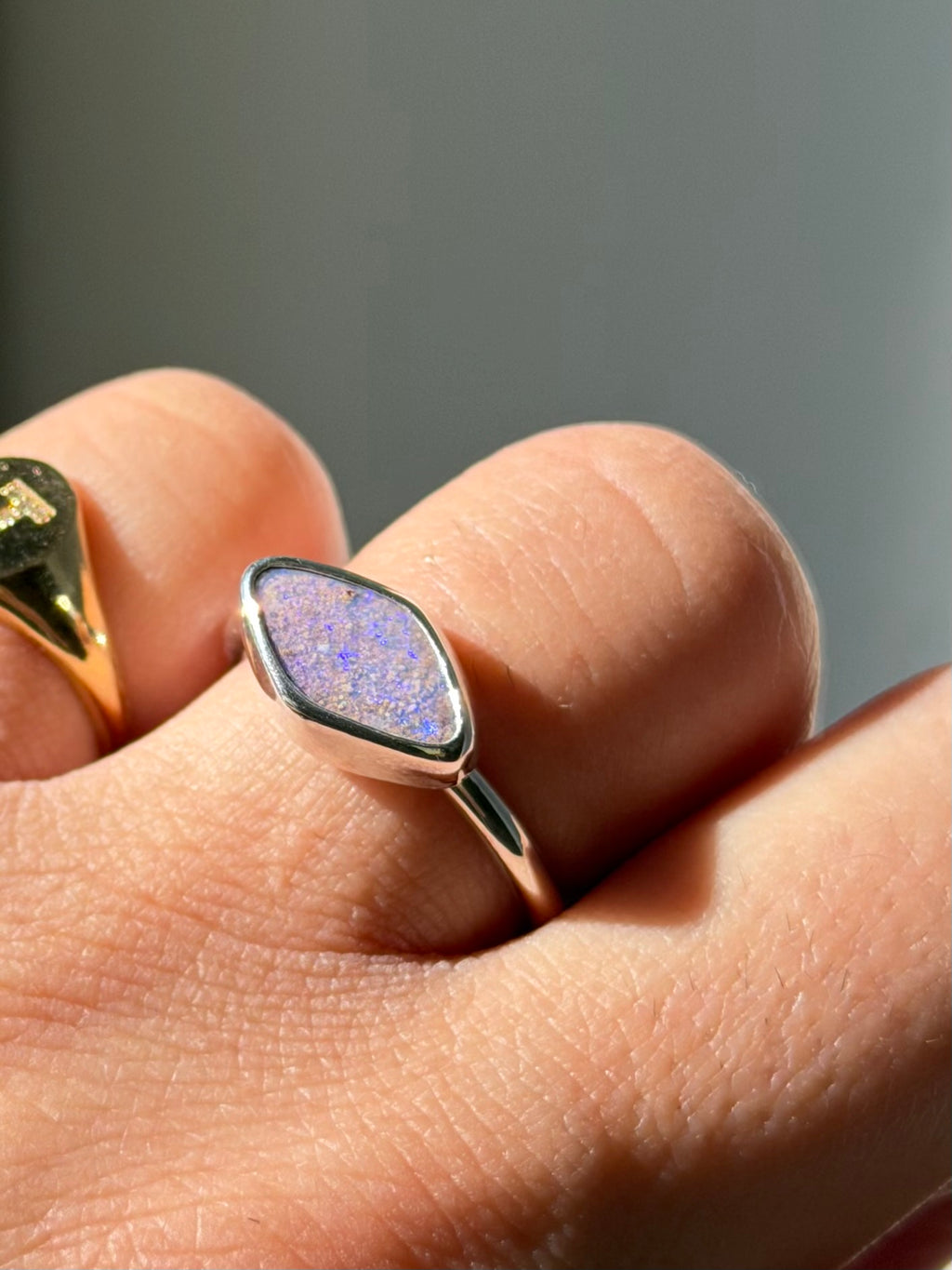 Purple Aussie opal ring