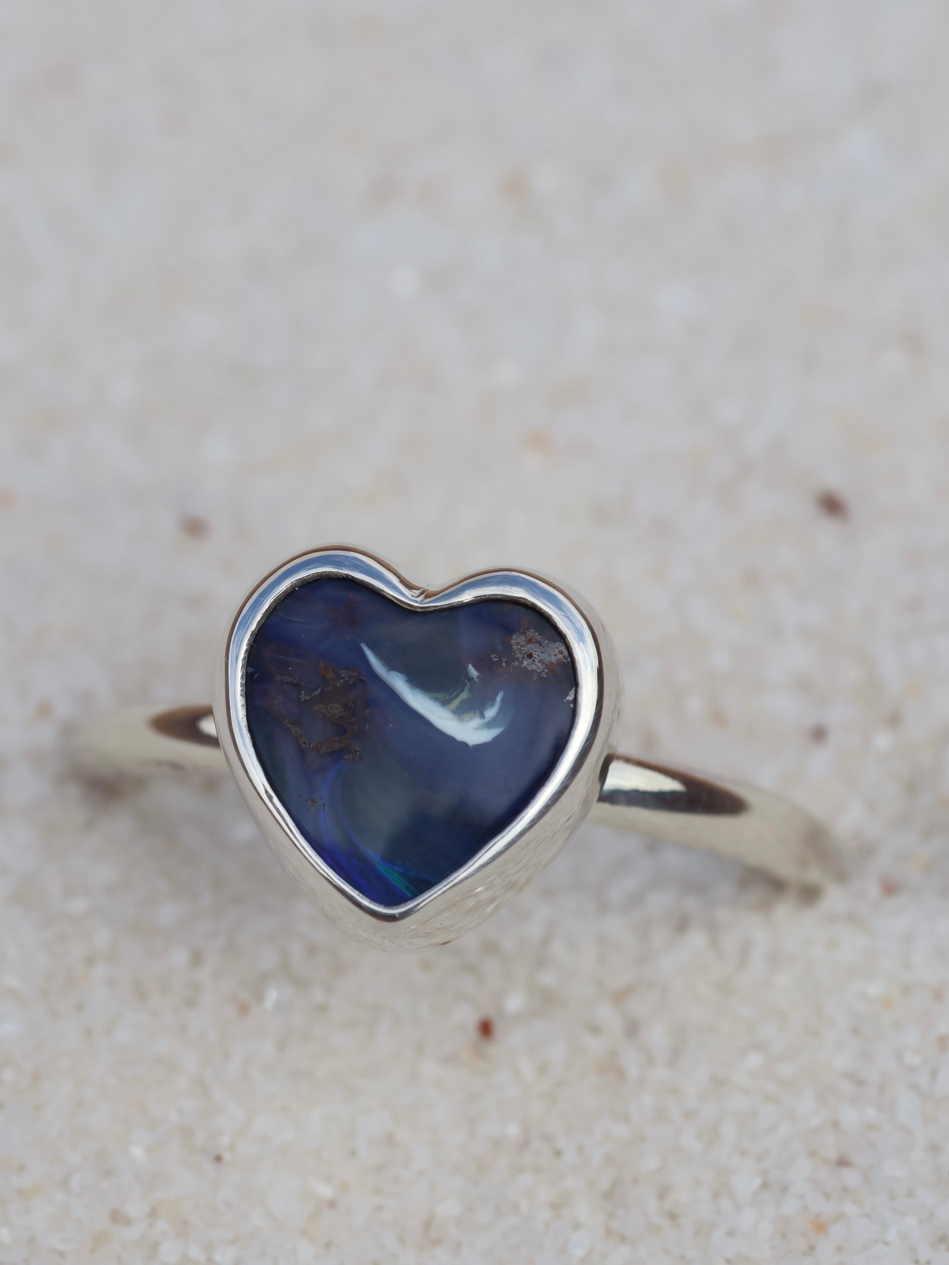 Blue Heart Opal Ring