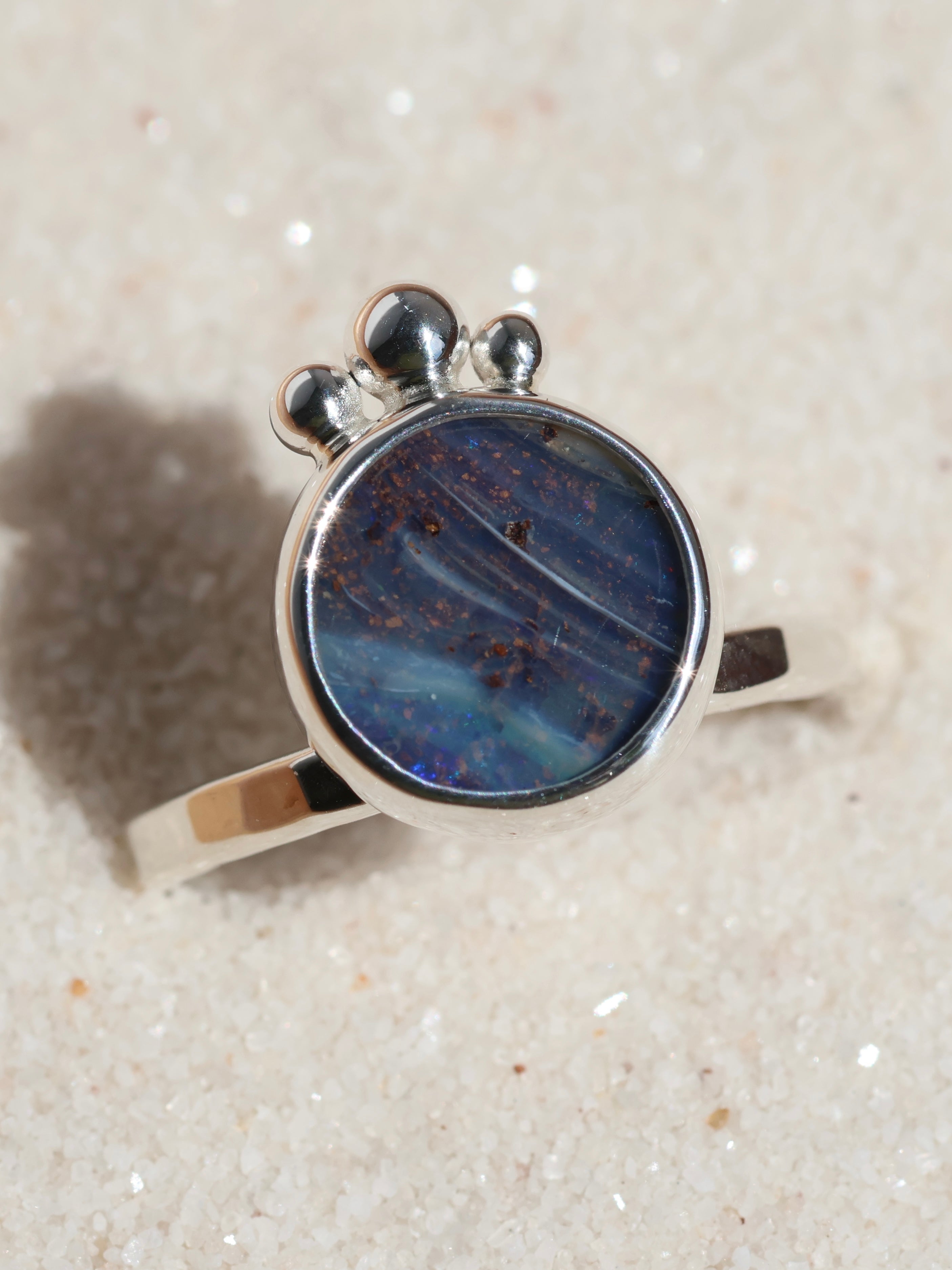 Hammered Blue Opal Ring