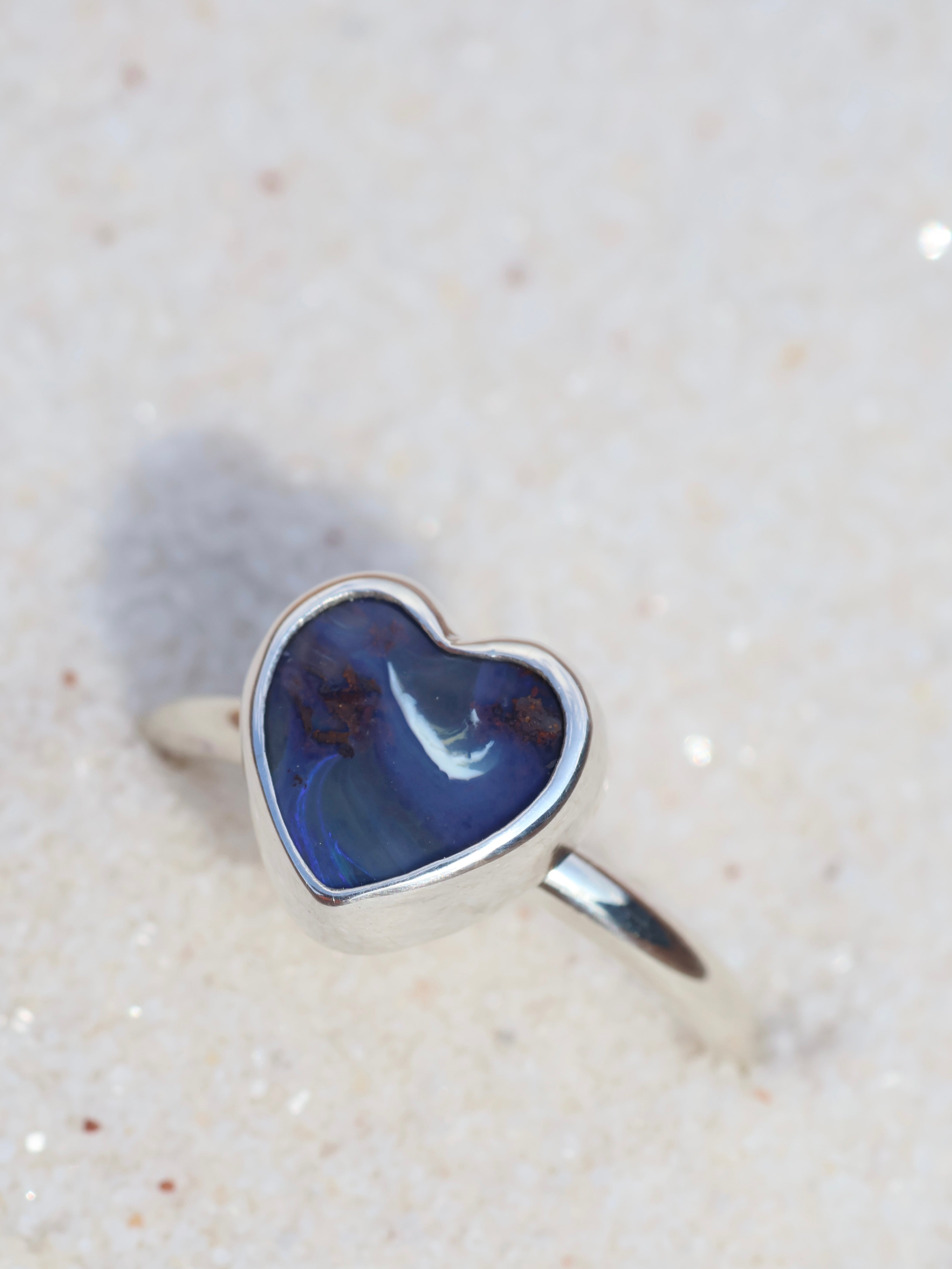 Blue Heart Opal Ring