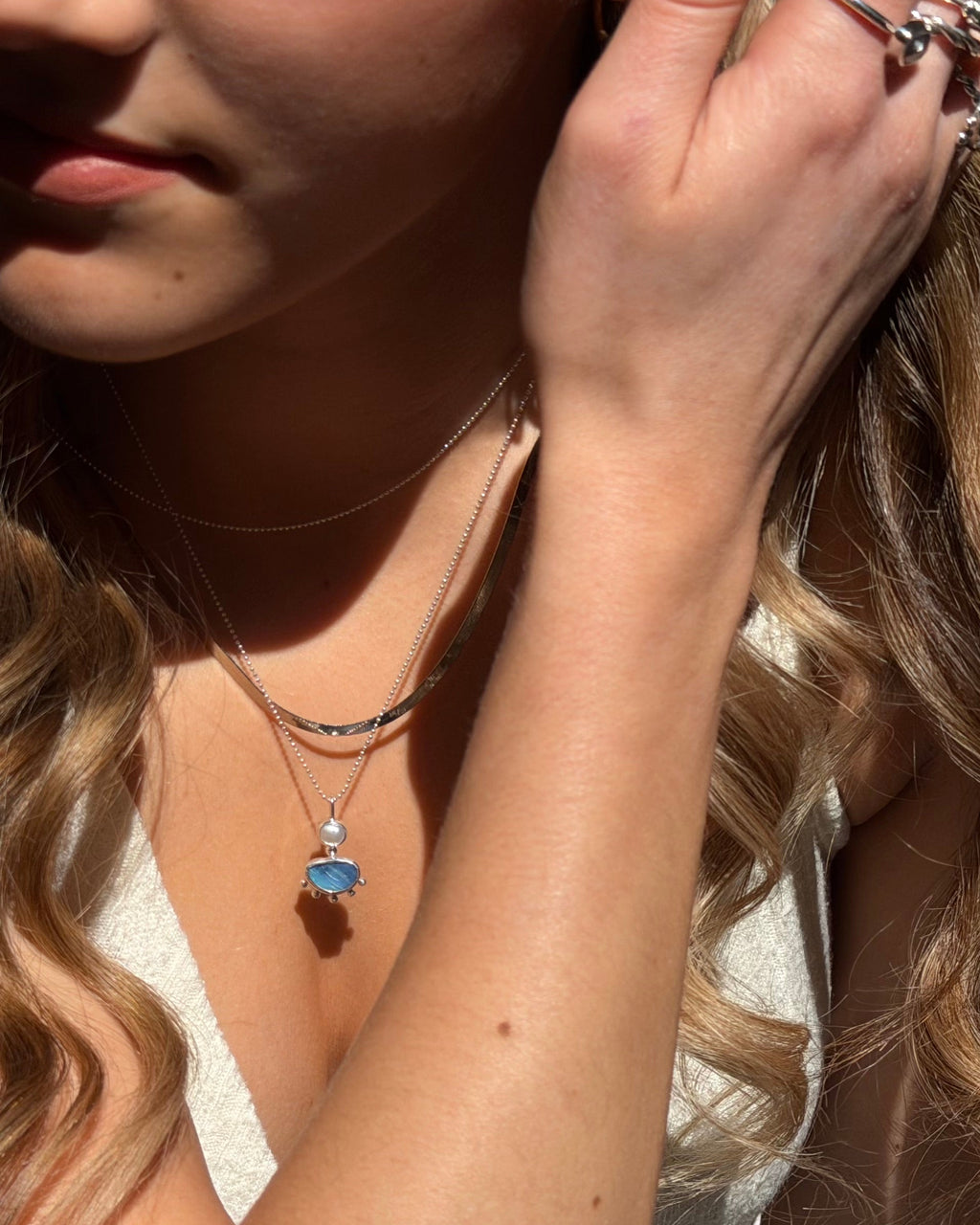 Opal and pearl pendant
