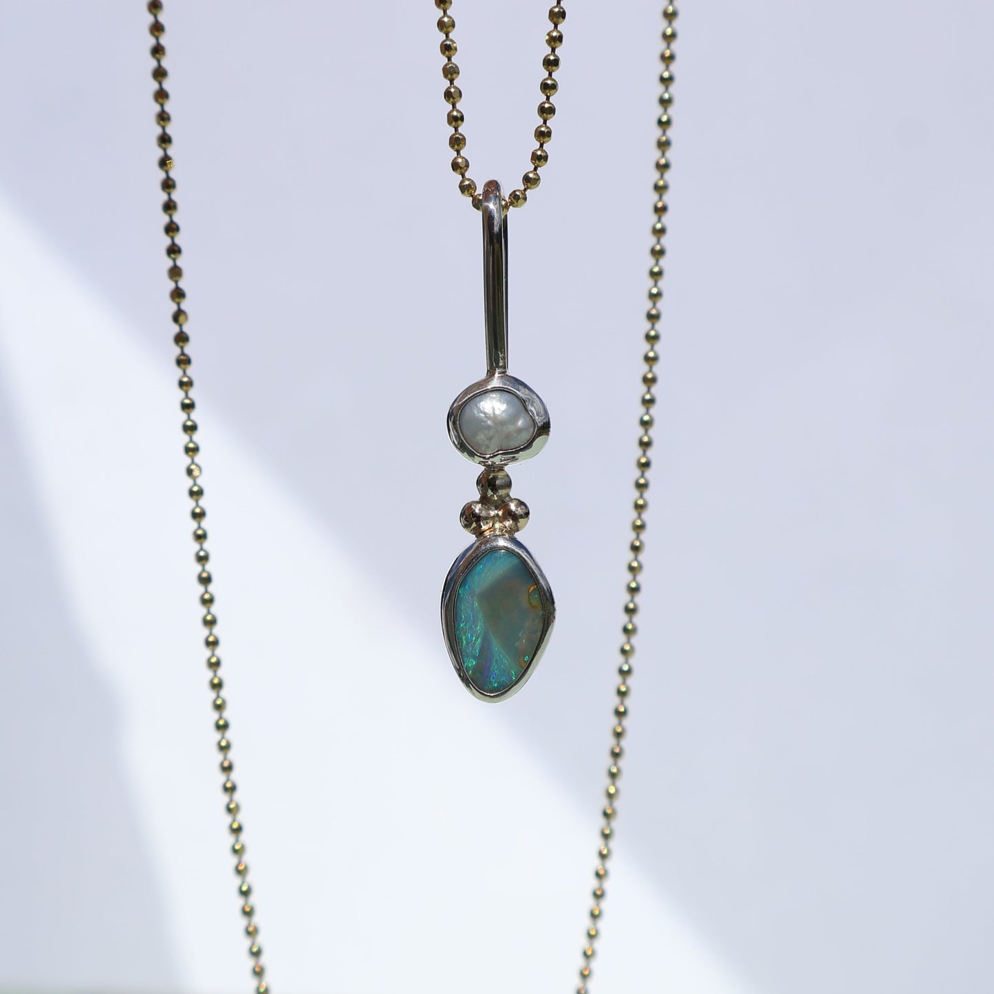 Blue Opal & Pearl Pendant