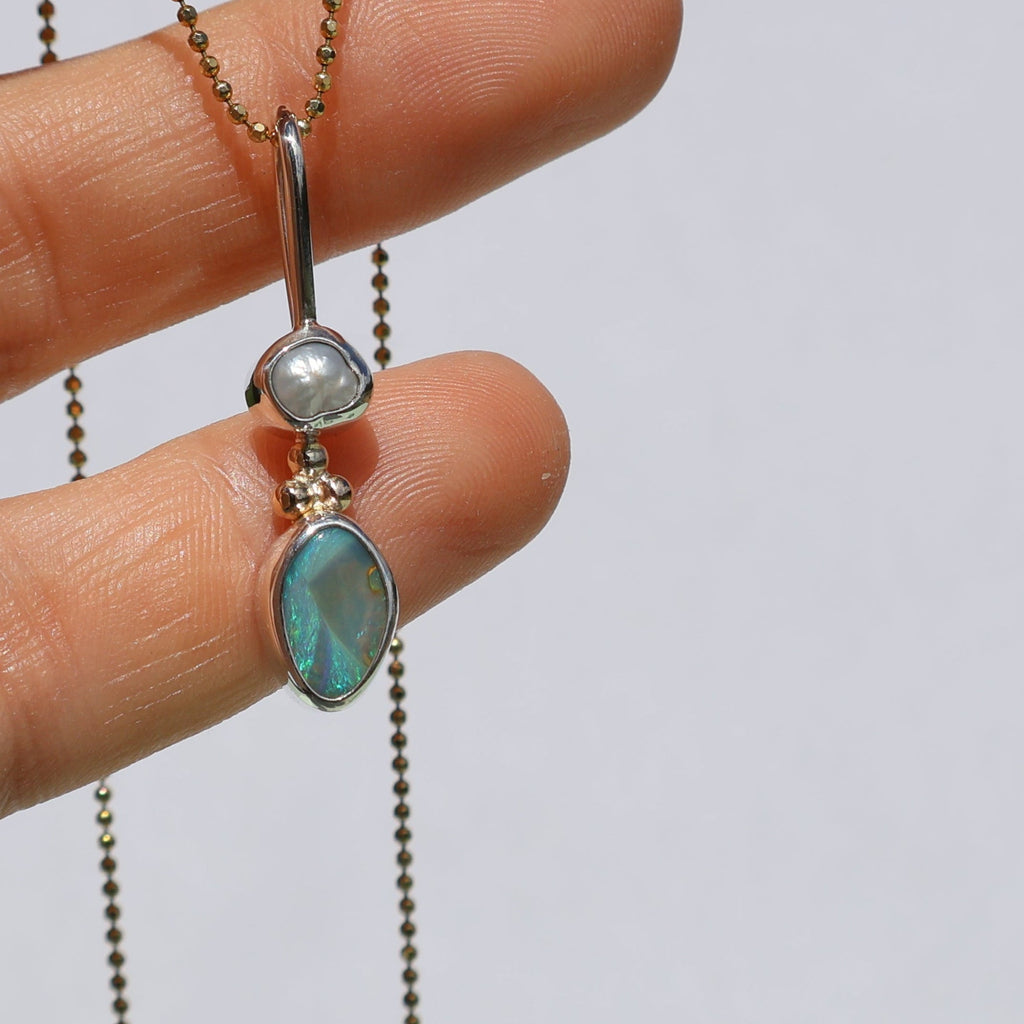 Blue Opal & Pearl Pendant