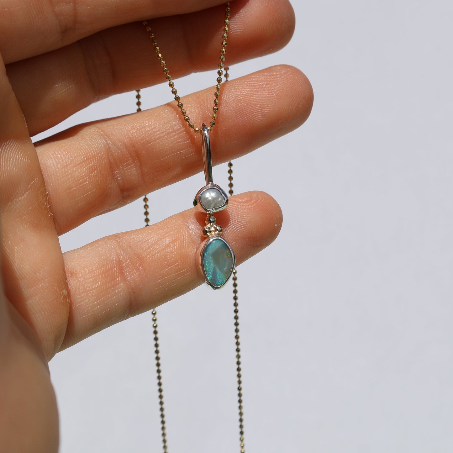 Blue Opal & Pearl Pendant
