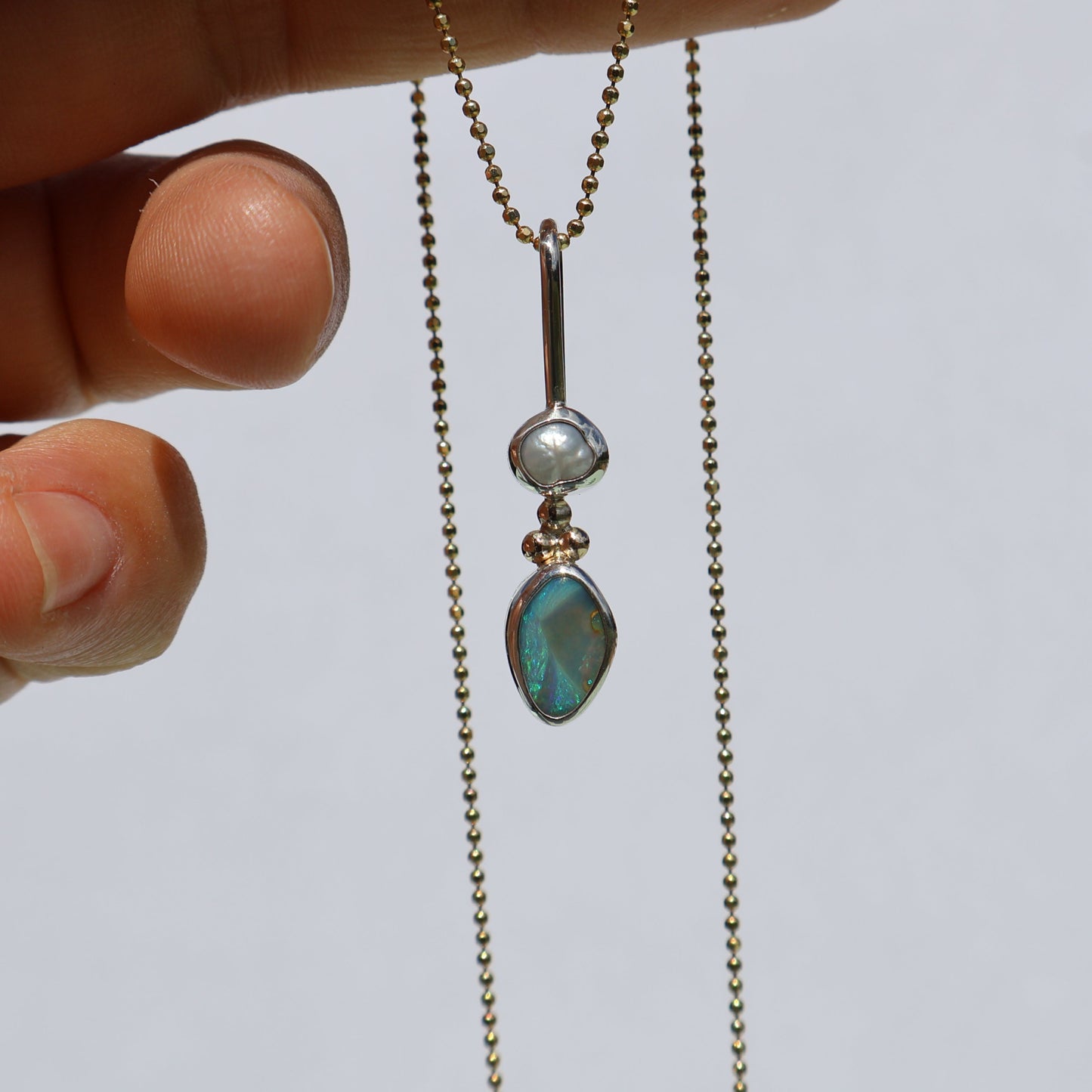 Blue Opal & Pearl Pendant