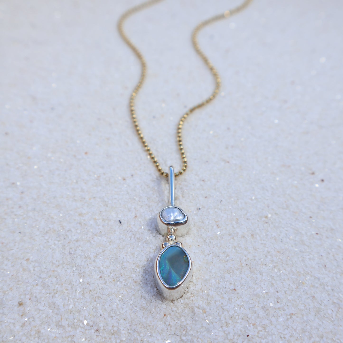 Blue Opal & Pearl Pendant
