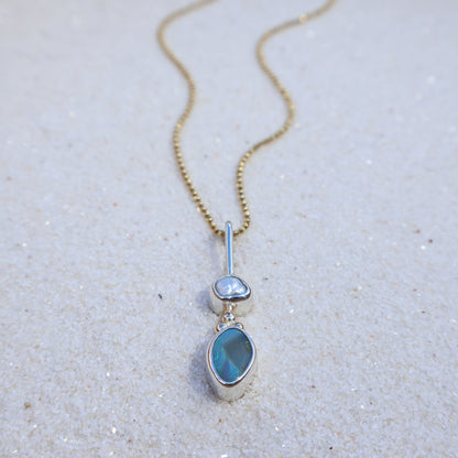 Blue Opal & Pearl Pendant