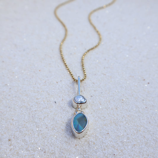 Blue Opal & Pearl Pendant