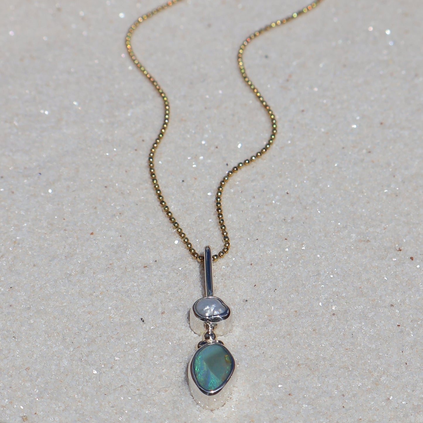 Blue Opal & Pearl Pendant