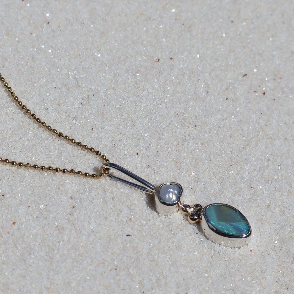 Blue Opal & Pearl Pendant