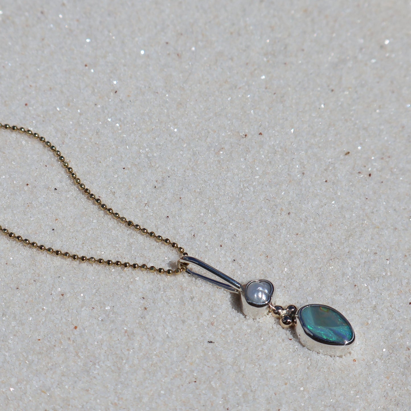 Blue Opal & Pearl Pendant