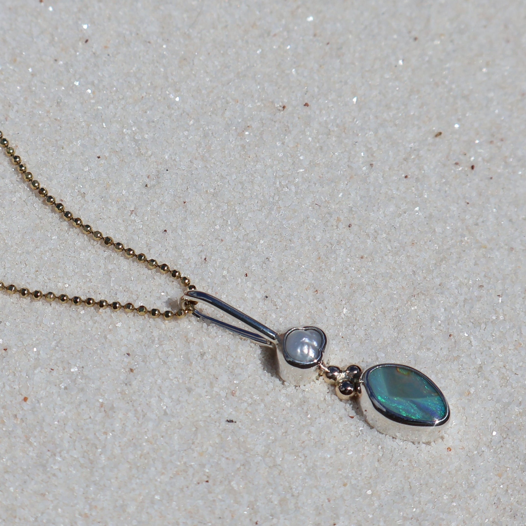 Blue Opal & Pearl Pendant