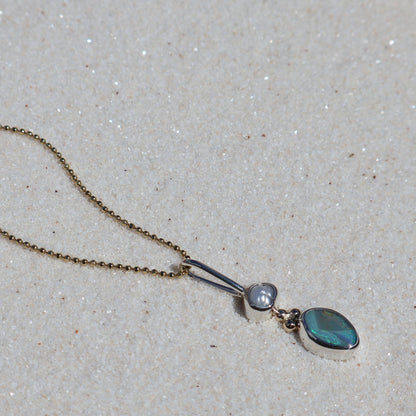 Blue Opal & Pearl Pendant