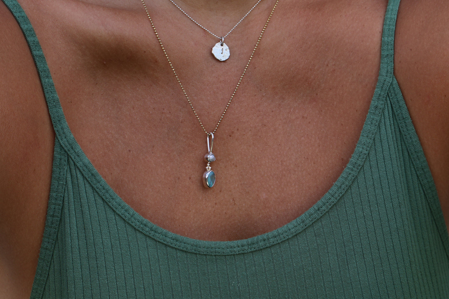 Blue Opal & Pearl Pendant